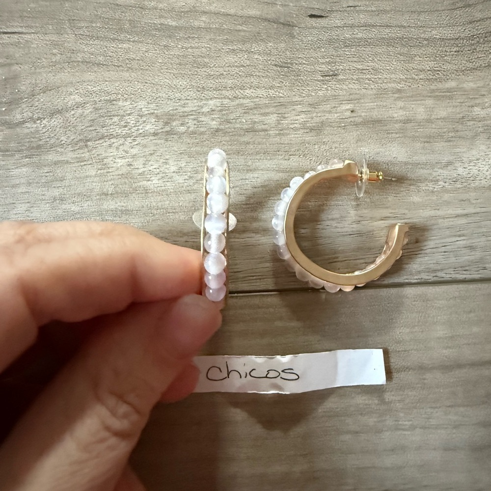 Chico's Gold Hoop Earrings with White Beads